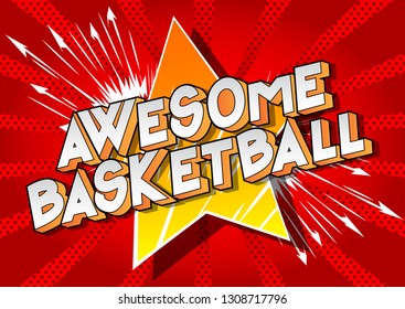 Fantastischer Basketball - Vektorgrafik-Satz im Comicstil auf abstraktem Hintergrund.