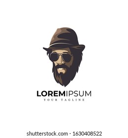 AWESOME BEARD MAN LOGO VECTOR PREMIUM