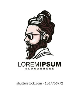 Awesome bearded man logo design Premium Vector
