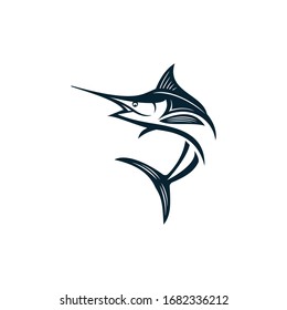 Awesome Black Marlin Fish Atlantic Logo Design Outline 