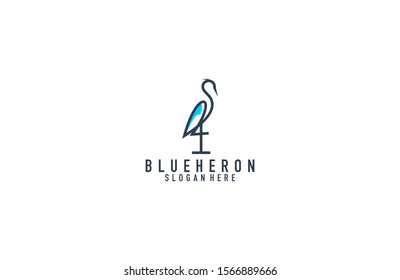 Awesome blue heron line art logo design