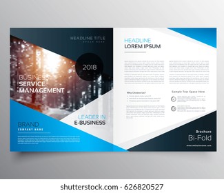 Awesome Blue Magazine Cover Or Bifold Brochure Template Vector Design