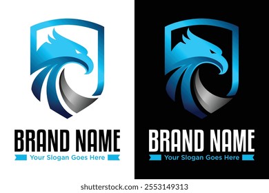 Awesome blue silver metallic Shield American eagle Logo illustration logo design