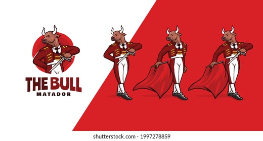 awesome bull matador mascot cartoon logo template