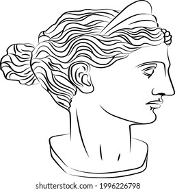 Awesome Cabeza Diana Head Statue in a Minimal Liner Style. Vector Illustration of the Greek God.