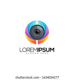 Awesome camera lens logo gradient vector premium