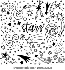 Awesome card vector space illustration with lettering, stars, comet and constellation on background. Perfect for your design. 