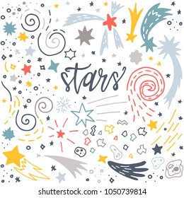 Awesome card vector space illustration with lettering, stars, comet and constellation on background. Perfect for your design. 