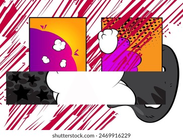 Awesome Cartoon Abstract Background, comic book page layout backdrop. Retro vector comics pop art design illustration.