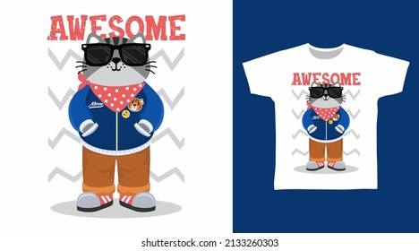 Awesome cat cartoon tshirt design concept