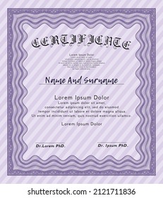 Impresionante plantilla de certificado.  Diseño moderno.  Fácil de imprimir.    Color violeta.