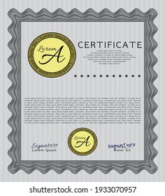 Awesome Certificate template.  Money Pattern.  With background.  Vector illustration.  Grey color.