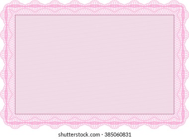 Awesome Certificate template. Money Pattern. With great quality guilloche pattern. Award. Pink color.