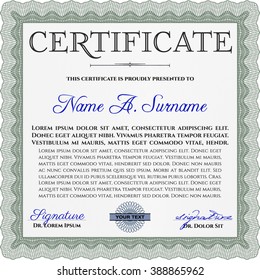 Awesome Certificate template. Money Pattern. With great quality guilloche pattern. Award. Green color.