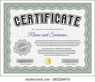 Awesome Certificate template.  Money style design.  With background.    Green color.