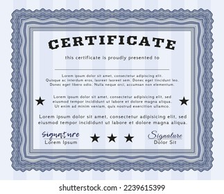 Impresionante plantilla de certificado.  Diseño perfecto.  Con un patrón de guilloche de gran calidad.    Color azul.
