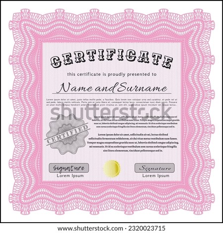 Awesome Certificate template.  Retro design.  Printer friendly.  Vector illustration.  Pink color.