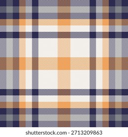 Awesome check plaid pattern, fancy fabric tartan vector. Antique background seamless textile texture in white and orange colors palette.
