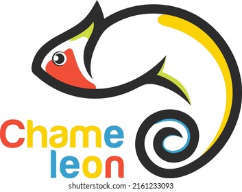 Awesome Colorful Chameleon Outline Logo Vector Design Template