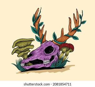 awesome colorful had deer with mushroom illustrations