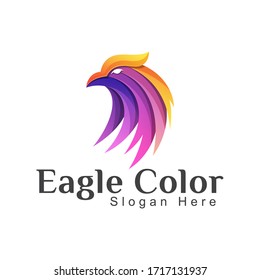 awesome colorful head eagle or phoenix logo illustration. hawk animal gradient logo design vector template