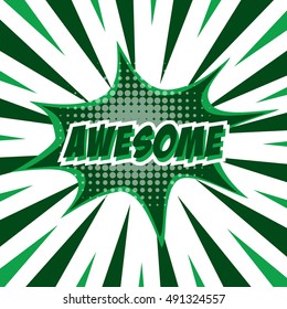 AWESOME, colorful speech bubble and explosions in pop art style. Elements of design comic books.Vector illustration