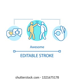 Awesome concept icon. Good friends idea thin line illustration. Likes in social networks. Approval seeking. Strong friendship. Vector isolated outline drawing. Editable stroke