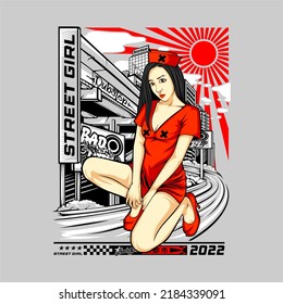 awesome and cool illustration for your t shirt brand with japanese text means big city