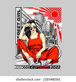 awesome and cool illustration for your t shirt brand with japanese text means big city