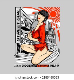 awesome and cool illustration for your t shirt brand with japanese text means big city