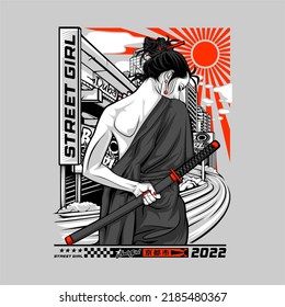 awesome and cool illustration for your t shirt brand with japanese text means big city