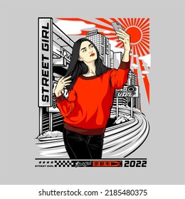 awesome and cool illustration for your t shirt brand with japanese text means big city