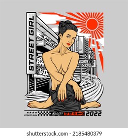 awesome and cool illustration for your t shirt brand with japanese text means big city