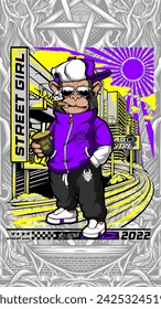 awesome cool monkey illustration for your print project
