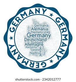 Awesome country badge with word cloud in shape of Germany. Round emblem with country name. Attractive vector illustration.