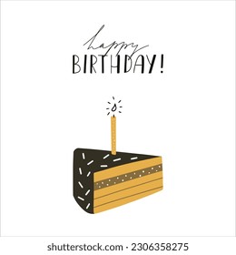 Awesome cream puff iwith birthday candle, children's birthday party, birthday cake. Vector card with nice animals.