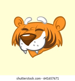 Awesome Cute Cartoon Tiger Character Head icon Design for t-shirt, mug, bag lunchbox, wallpaper, wrapper, poster and banner design for kids. Vector illustration 