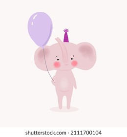 Increíble elefante lindo con bola. Carácter de cumpleaños de ilustración de vector