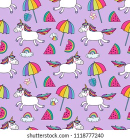 Awesome cute seamless vector pattern with unicorns. Nice design for fabric, wrapping paper or background for children.