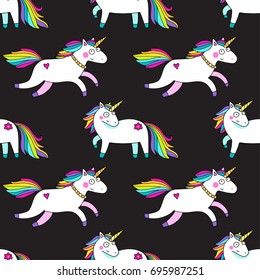 Awesome cute seamless vector pattern with unicorns. Nice design for fabric, wrapping paper or background for children.