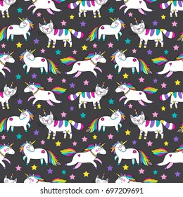 Awesome cute seamless vector pattern with unicorns. Nice design for fabric, wrapping paper or background for children.