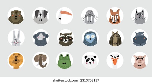 Awesome cute Zoo collection. Set of nice animals cartoon character design. 