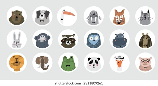 Awesome cute Zoo collection. Set of nice animals cartoon character design. 