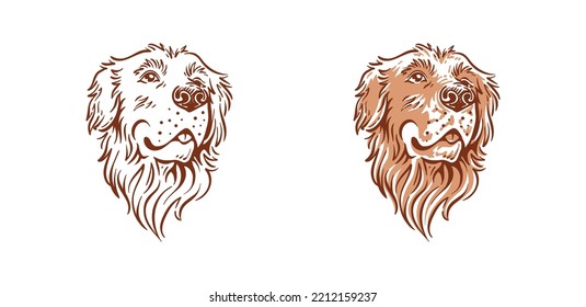 Awesome dog head of golden retriever illustration logo drawing vector