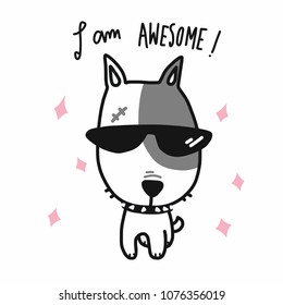 I am awesome dog wear sun glasses cartoon vector illustration doodle style