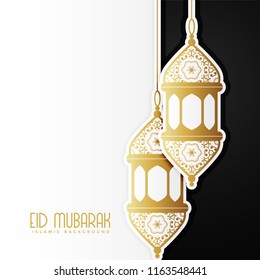 awesome eid mubarak design with hanging lamps