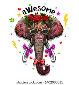 awesome elephant vector illustration fashion tee shirt graphic print design
