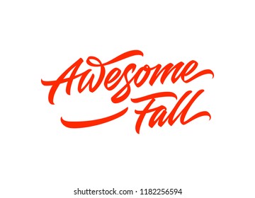 Awesome Fall hand made lettering in original calligraphic style. Fall season typographic art for greetings, prints, identity, advertising. Hand made script font for autumn. Vector typeface or font.