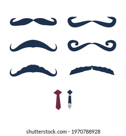 Awesome Father's Day Special Blue  Moustache ,Tie Flat, Vector illustration, Isolated on white background 