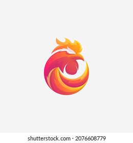 Awesome Fire Chicken Circle Premium Logo Vector